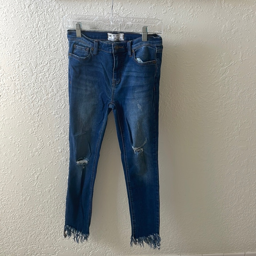 Free People Skinny Jeans with Frayed Bottoms
